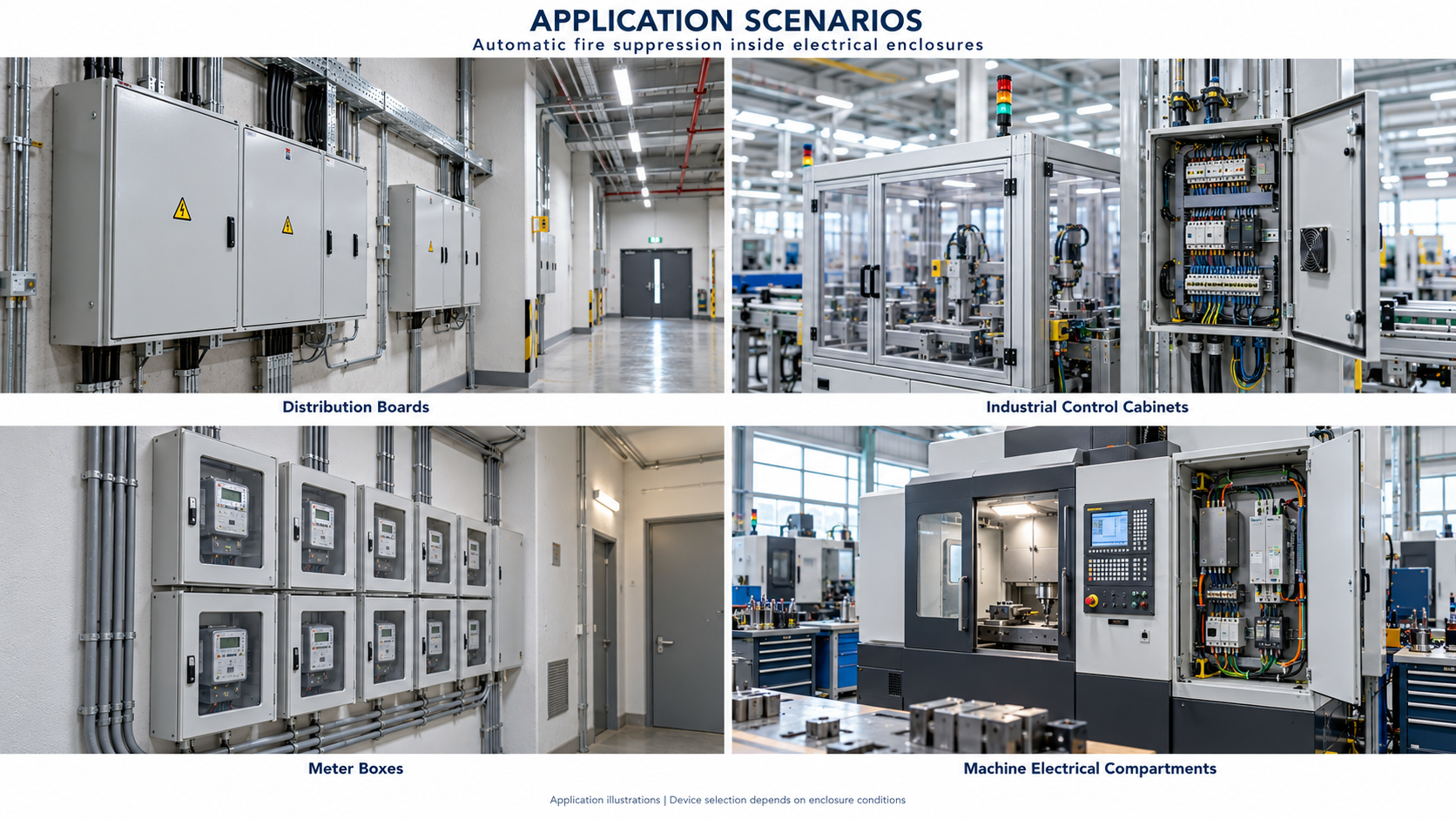 Supplier illustration of distribution boards, control cabinets, meter boxes and machine electrical compartments