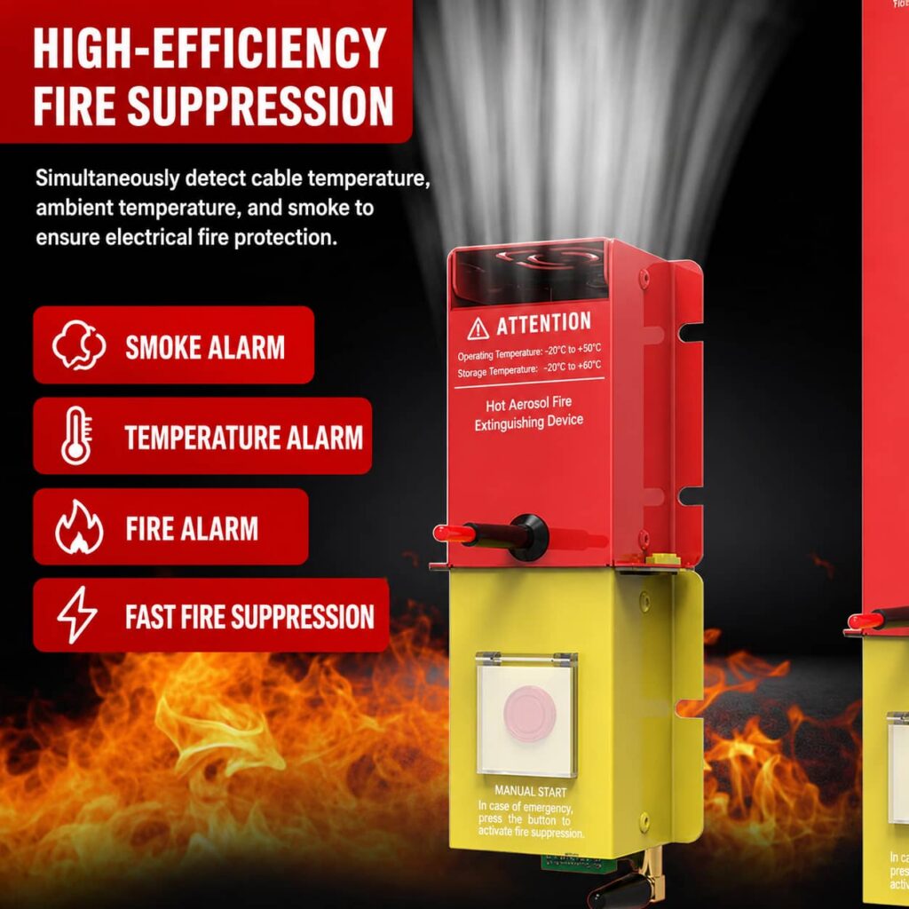 Hot aerosol fire extinguishing device with smoke and temperature alarms. - EcoNewlink
